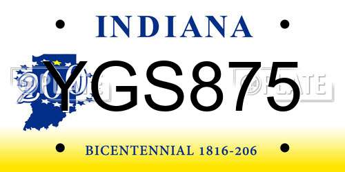 YGS875 Indiana License Plate