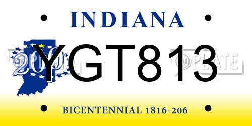 YGT813 Indiana License Plate