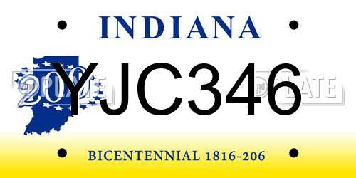 YJC346 Indiana License Plate