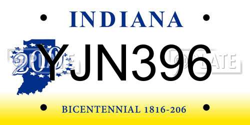 YJN396 Indiana License Plate