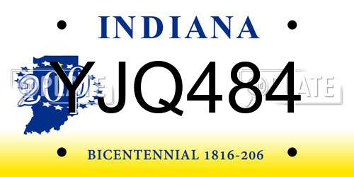 YJQ484 Indiana License Plate