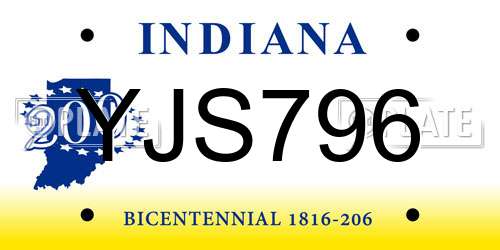 YJS796 Indiana License Plate