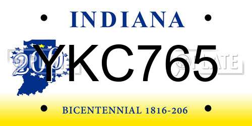 YKC765 Indiana License Plate