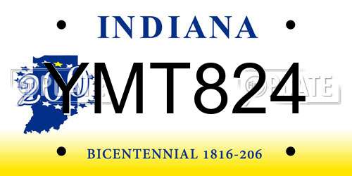YMT824 Indiana License Plate