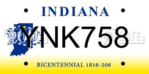 YNK758 Indiana License Plate