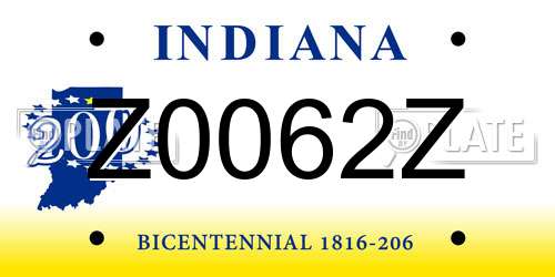 Z0062Z Indiana License Plate