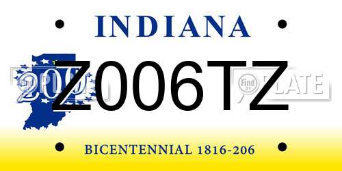 Z006TZ Indiana License Plate
