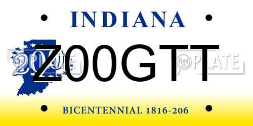 Z00GTT Indiana License Plate