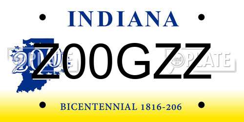 Z00GZZ Indiana License Plate