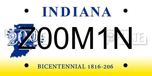 Z00M1N Indiana License Plate