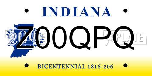 Z00QPQ Indiana License Plate