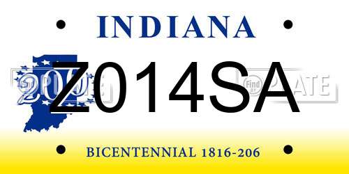 Z014SA Indiana License Plate