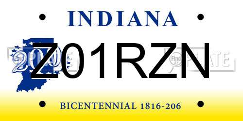 Z01RZN Indiana License Plate