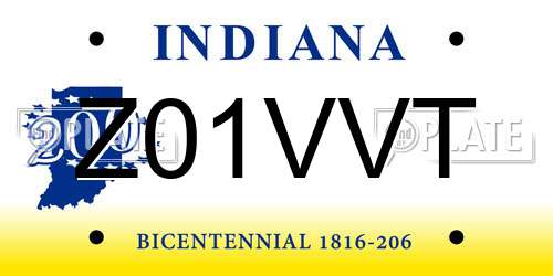 Z01VVT Indiana License Plate