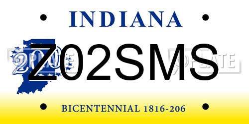Z02SMS Indiana License Plate