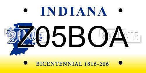 Z05BOA Indiana License Plate