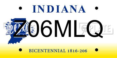 Z06MLQ Indiana License Plate