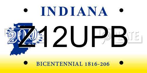 Z12UPB Indiana License Plate