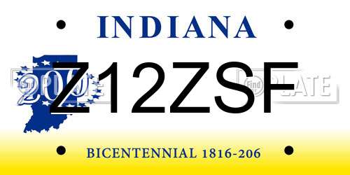 Z12ZSF Indiana License Plate