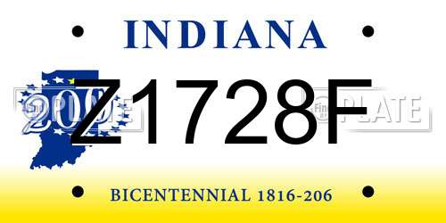 Z1728F Indiana License Plate