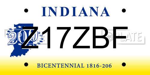 Z17ZBF Indiana License Plate