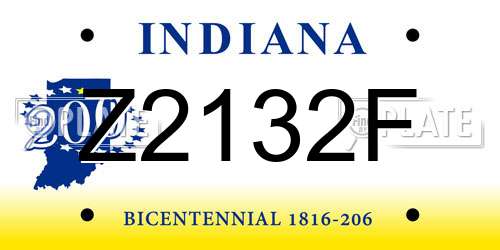 Z2132F Indiana License Plate