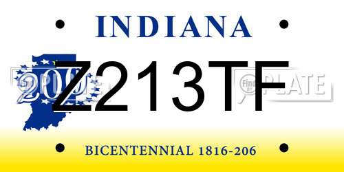 Z213TF Indiana License Plate