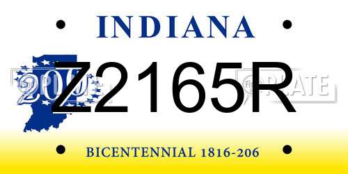 Z2165R Indiana License Plate