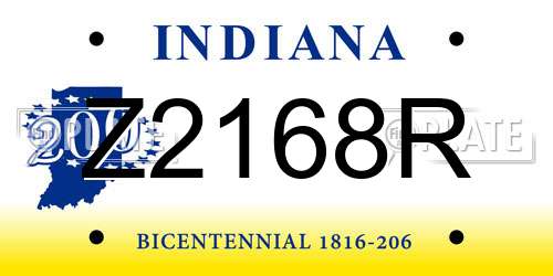 Z2168R Indiana License Plate