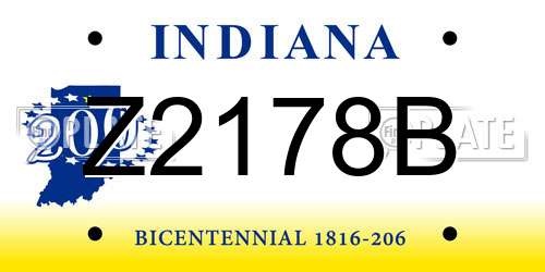 Z2178B Indiana License Plate