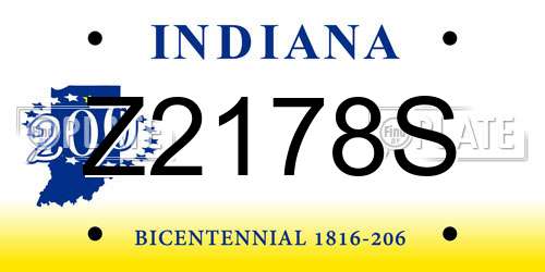 Z2178S Indiana License Plate