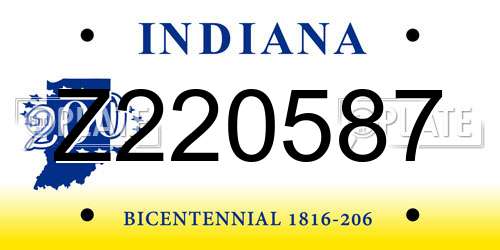 Z220587 Indiana License Plate