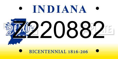 Z220882 Indiana License Plate