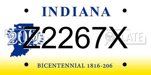 Z2267X Indiana License Plate