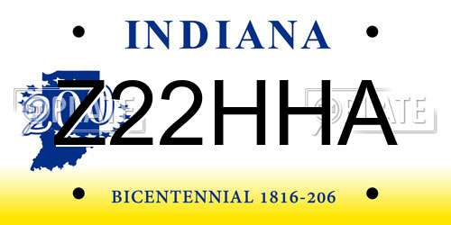 Z22HHA Indiana License Plate