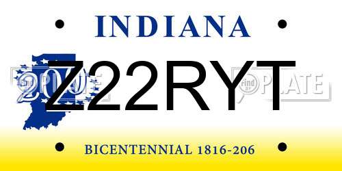 Z22RYT Indiana License Plate
