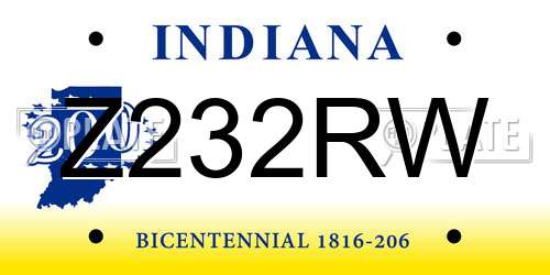 Z232RW Indiana License Plate