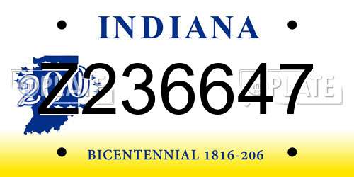 Z236647 Indiana License Plate