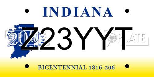 Z23YYT Indiana License Plate