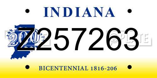 Z257263 Indiana License Plate