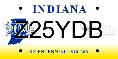 Z25YDB Indiana License Plate
