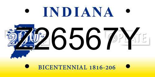 Z26567Y Indiana License Plate