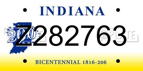 Z282763 Indiana License Plate