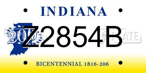 Z2854B Indiana License Plate