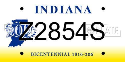Z2854S Indiana License Plate