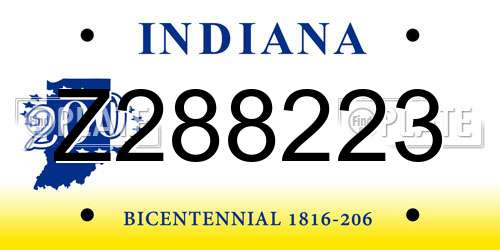 Z288223 Indiana License Plate