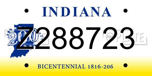 Z288723 Indiana License Plate