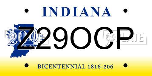 Z29OCP Indiana License Plate