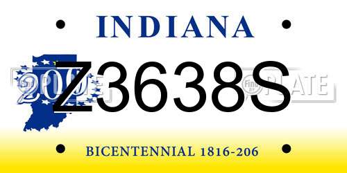 Z3638S Indiana License Plate