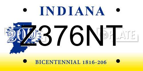 Z376NT Indiana License Plate